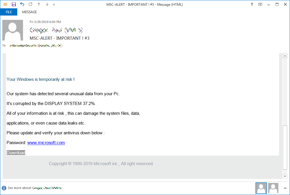 Một Email Spam phát tán Dharma.