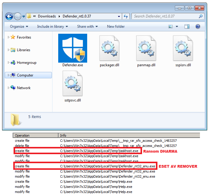 Thư mục được giải nén và xuất hiện taskhost.exe ( mã độc Dharma)